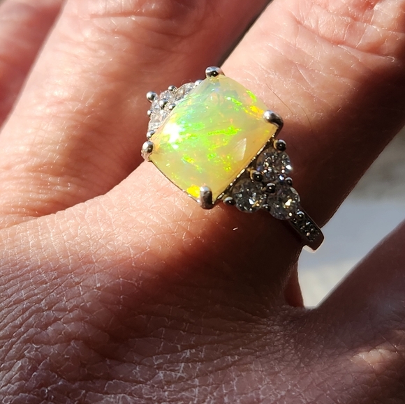 Lrg VTG 2.05ct NATURAL *Not Lab* Ethiopian Fire Opal Wht Zircon 925 Ring Sz 7 - Picture 6 of 15